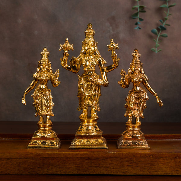 Bronze Mahavishnu with Sridevi and Bhudevi