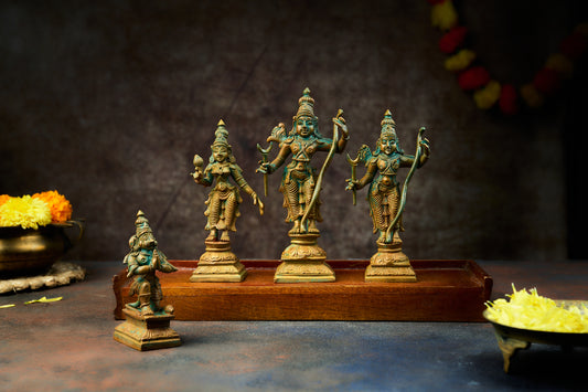 Antique Finished Ramar, Sita , Lakshmanan with Hanumar - 6"